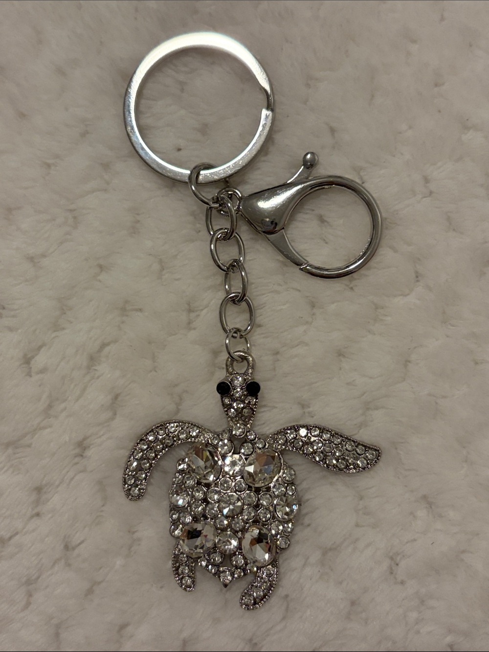 Crystal Turtle Keychain Charm - Silver